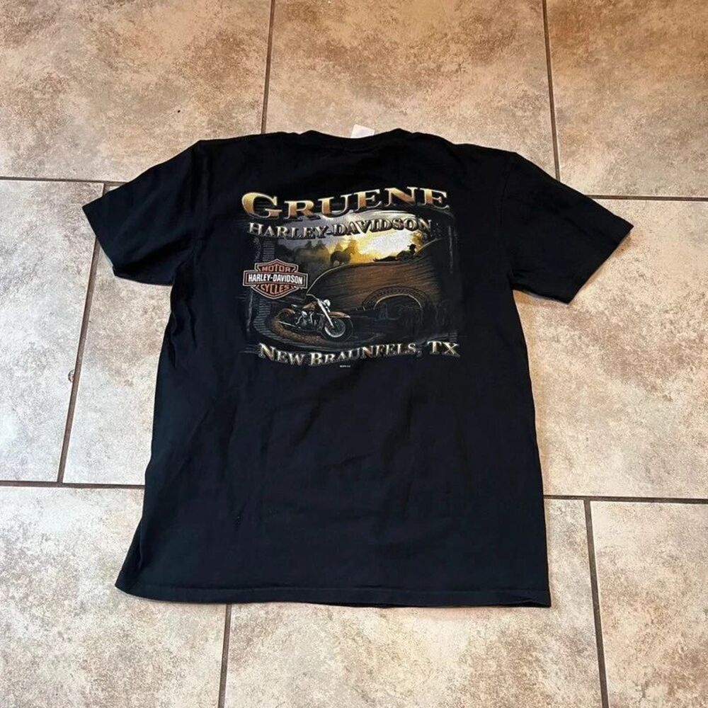 Vintage Harley Davidson Gruene Shirt Black New Braunfels Texas Hall Mens L